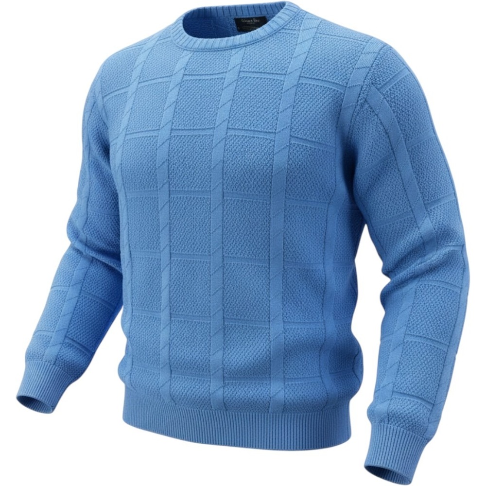 Christian Dior Monsieur Sweater Mens XL Blue Excellent Vintage Grid Knit Sweater